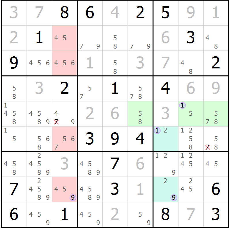 Position des candidats pour la solution de la Gr 12 page 15 du magazine de sudoku Sudoku Suprême n° 040