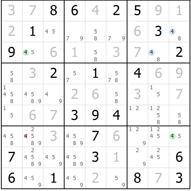 Position des candidats pour la solution de la Gr 12 page 15 du magazine de sudoku Sudoku Suprême n° 040