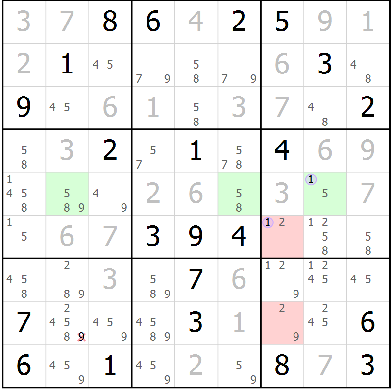 Position des candidats pour la solution de la Gr 12 page 15 du magazine de sudoku Sudoku Suprême n° 040
