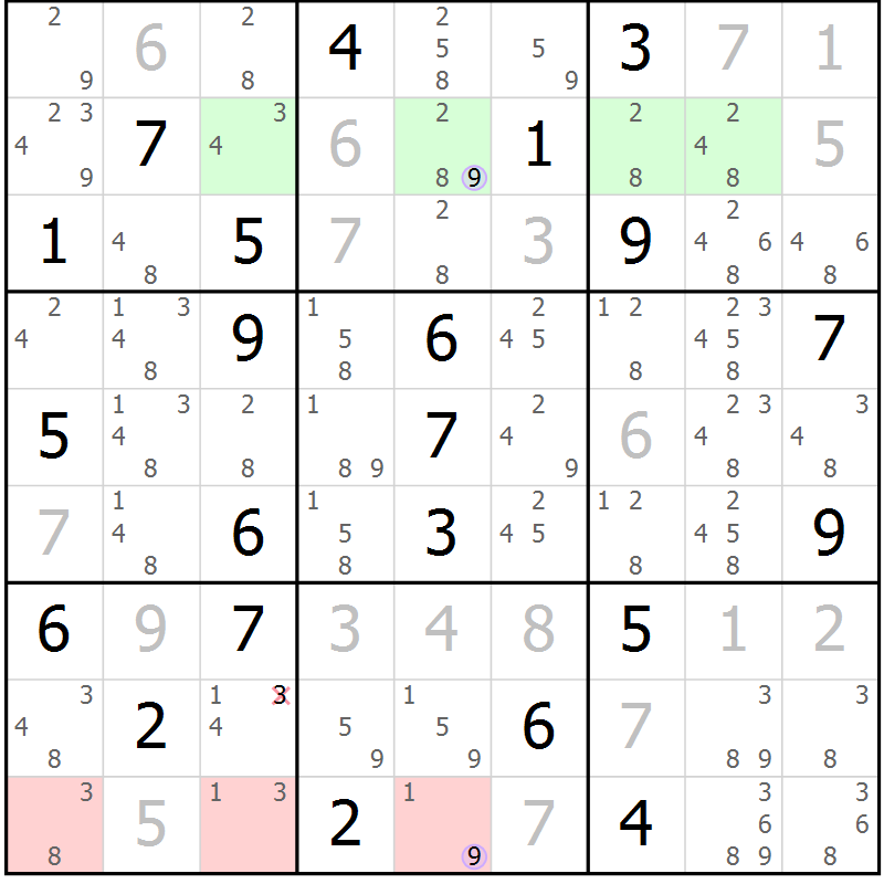 Position des candidats pour la solution de la Gr 13 page 16 du magazine de sudoku Sudoku Suprême n° 040
