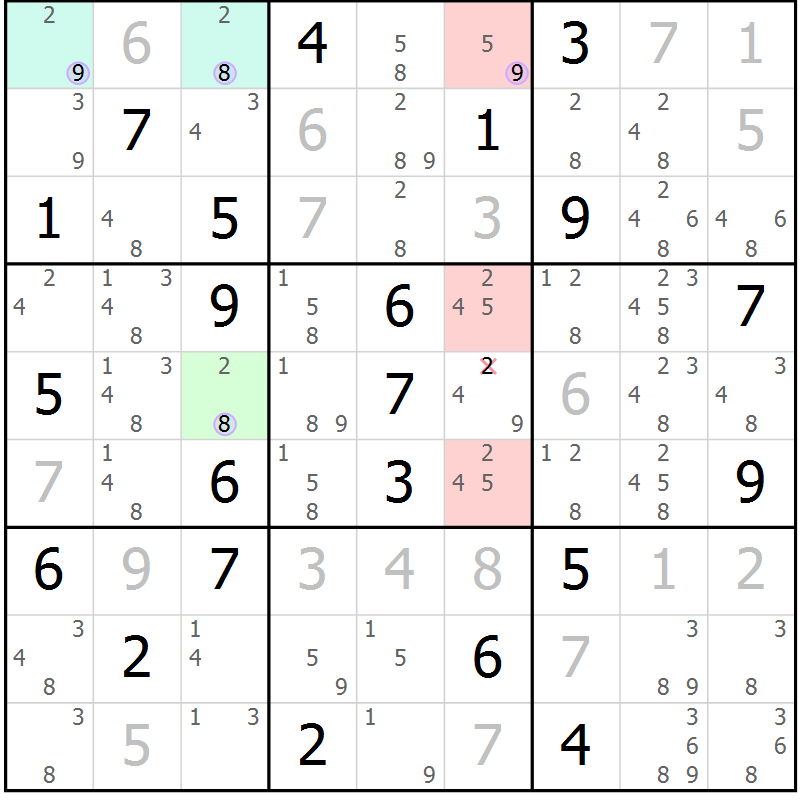 Position des candidats pour la solution de la Gr 13 page 16 du magazine de sudoku Sudoku Suprême n° 040