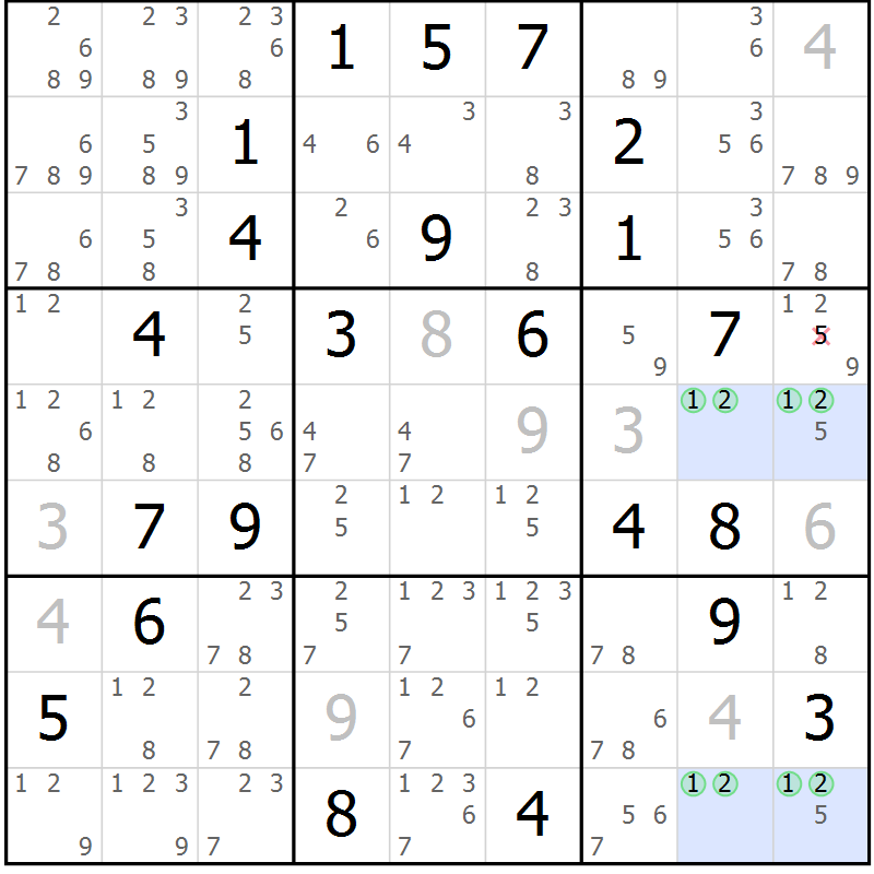 Position des candidats pour la solution de la Gr 14 page 17 du magazine de sudoku Sudoku Suprême n° 040