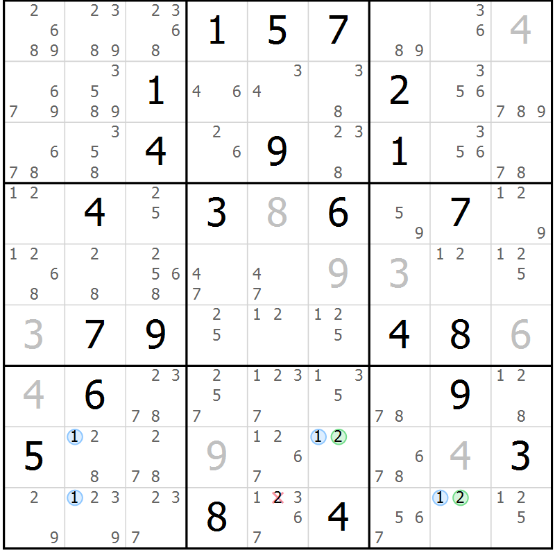 Position des candidats pour la solution de la Gr 14 page 17 du magazine de sudoku Sudoku Suprême n° 040