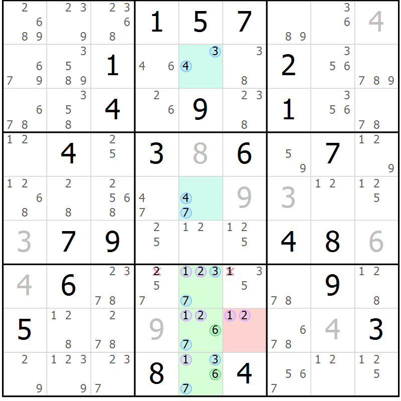 Position des candidats pour la solution de la Gr 14 page 17 du magazine de sudoku Sudoku Suprême n° 040