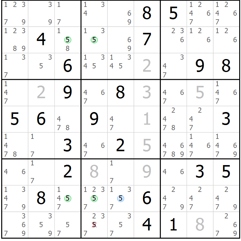 Position des candidats pour la solution de la Gr 15 page 18 du magazine de sudoku Sudoku Suprême n° 040