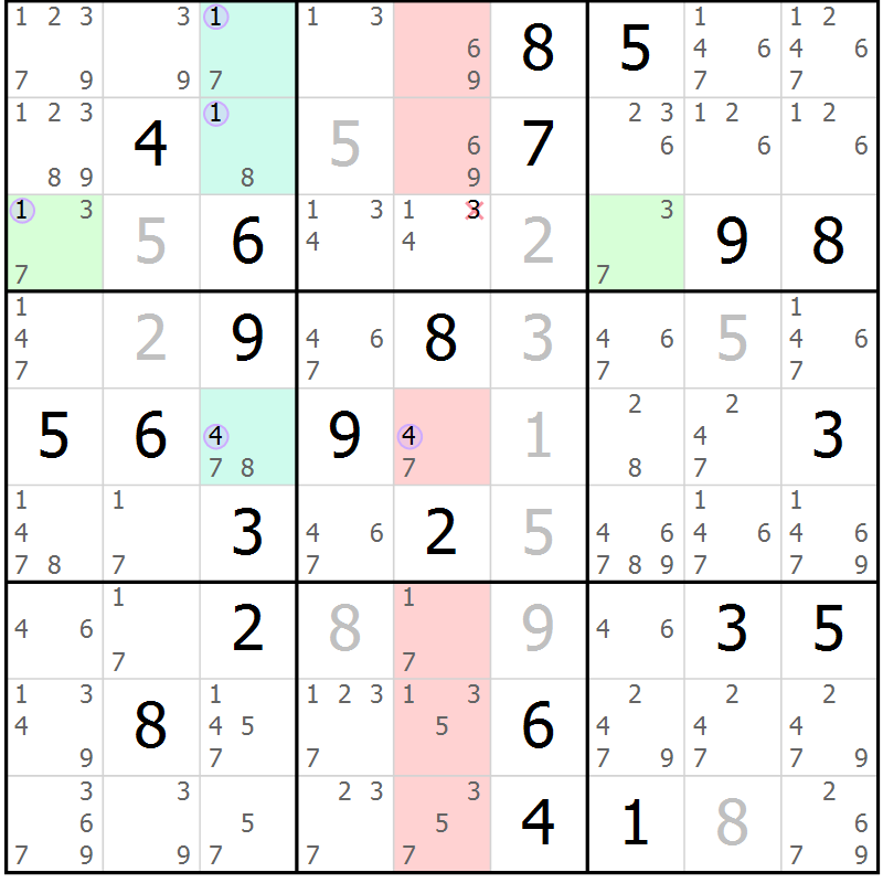 Position des candidats pour la solution de la Gr 15 page 18 du magazine de sudoku Sudoku Suprême n° 040