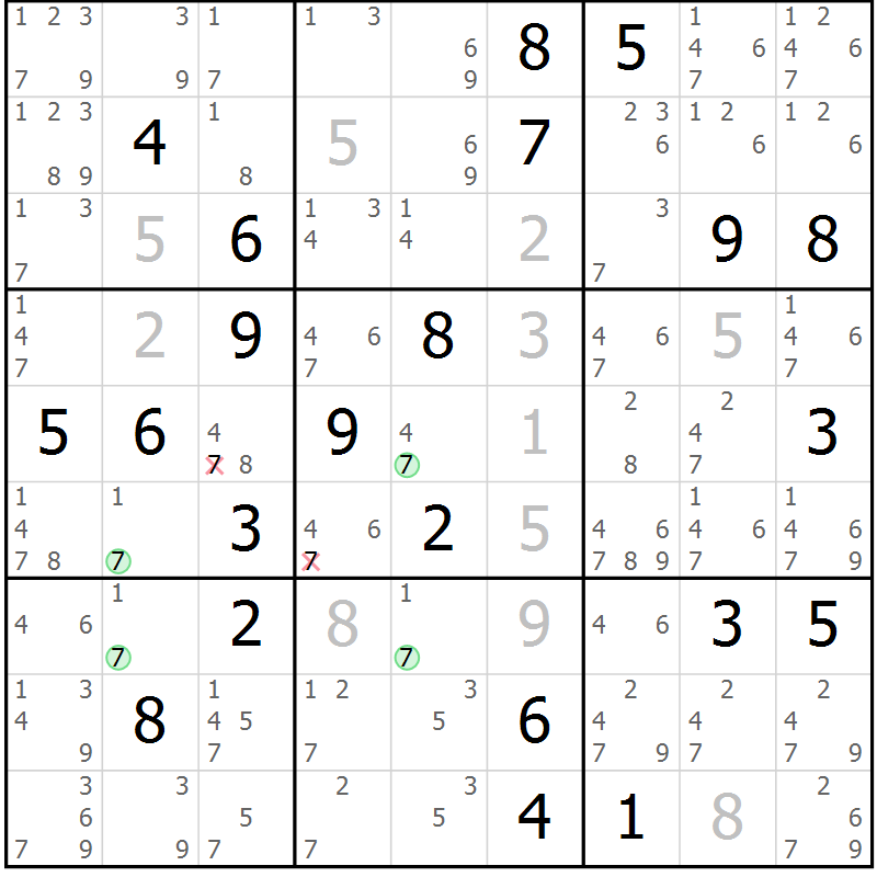 Position des candidats pour la solution de la Gr 15 page 18 du magazine de sudoku Sudoku Suprême n° 040
