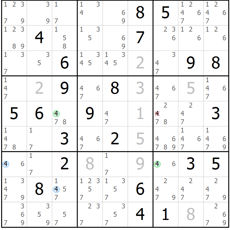 Position des candidats pour la solution de la Gr 15 page 18 du magazine de sudoku Sudoku Suprême n° 040