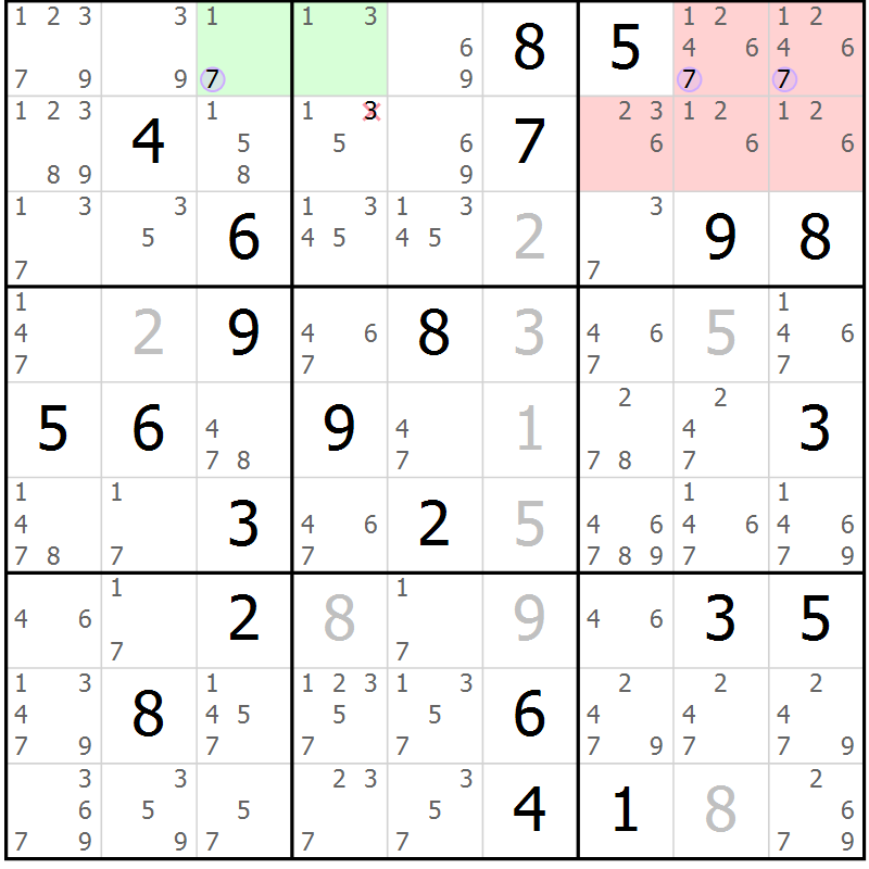 Position des candidats pour la solution de la Gr 15 page 18 du magazine de sudoku Sudoku Suprême n° 040