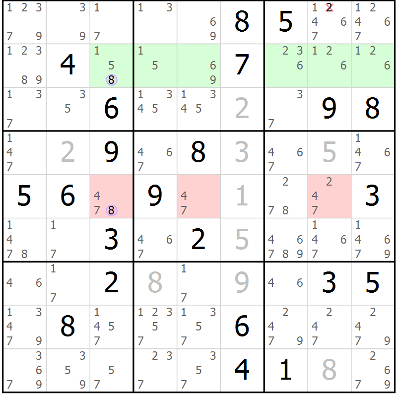 Position des candidats pour la solution de la Gr 15 page 18 du magazine de sudoku Sudoku Suprême n° 040
