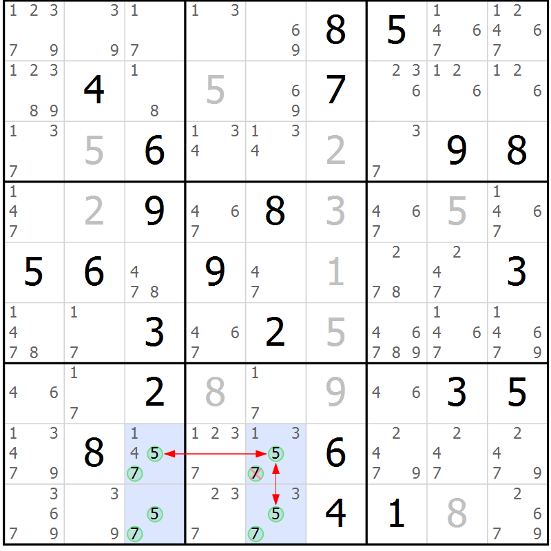 Position des candidats pour la solution de la Gr 15 page 18 du magazine de sudoku Sudoku Suprême n° 040