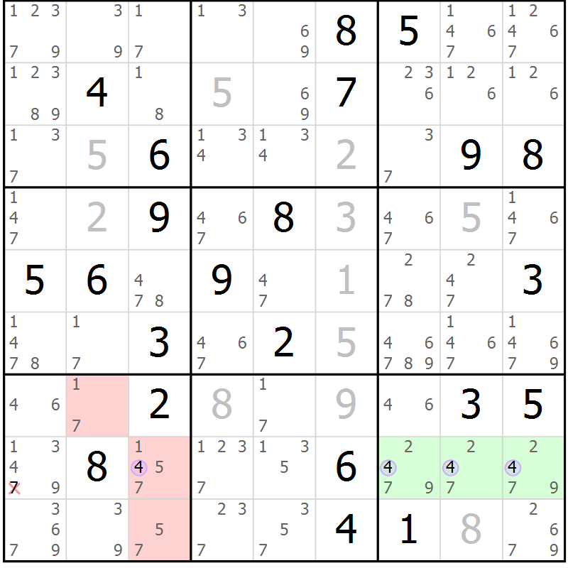 Position des candidats pour la solution de la Gr 15 page 18 du magazine de sudoku Sudoku Suprême n° 040