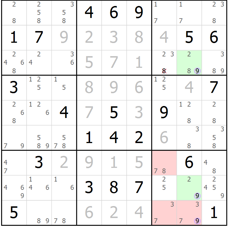 Position des candidats pour la solution de la Gr 17 page 20 du magazine de sudoku Sudoku Suprême n° 040