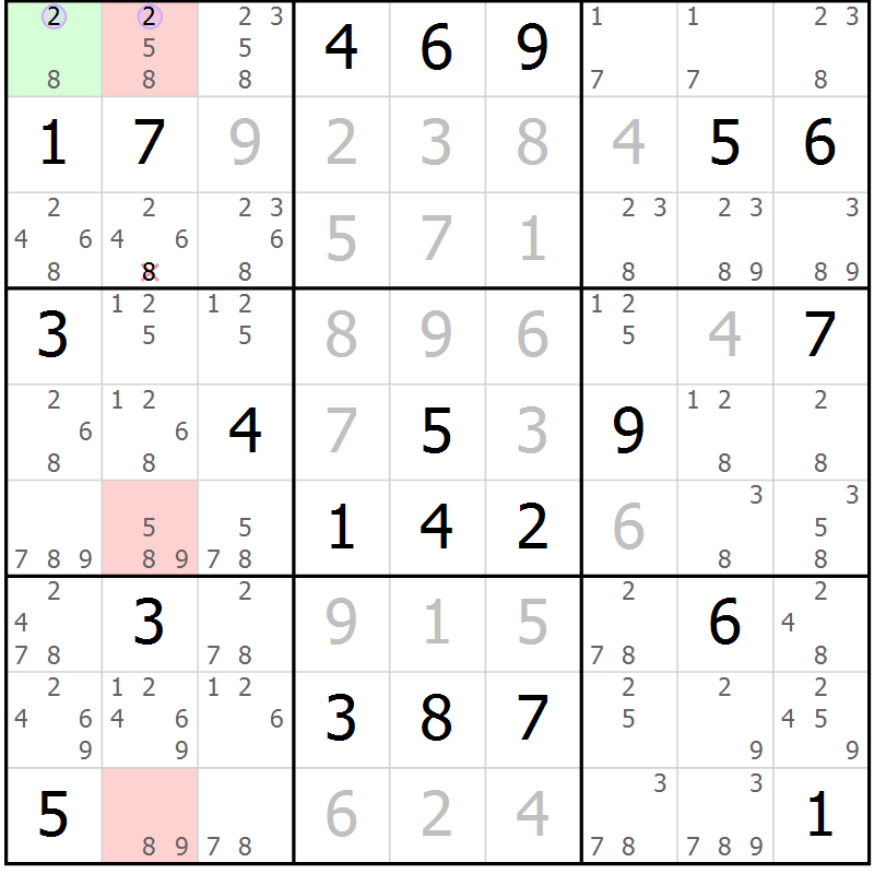 Position des candidats pour la solution de la Gr 17 page 20 du magazine de sudoku Sudoku Suprême n° 040
