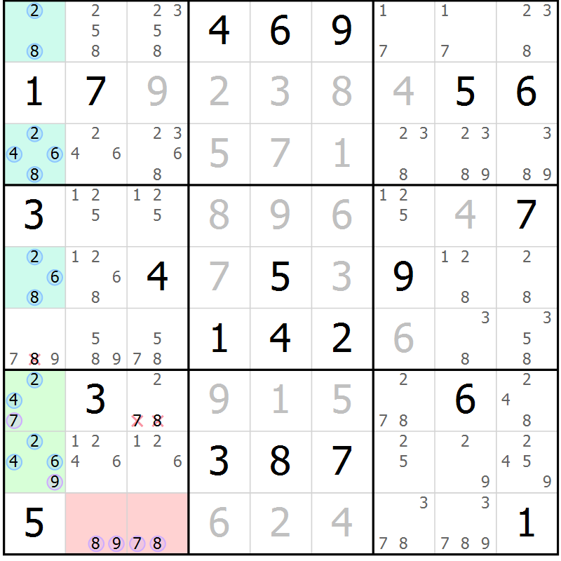 Position des candidats pour la solution de la Gr 17 page 20 du magazine de sudoku Sudoku Suprême n° 040