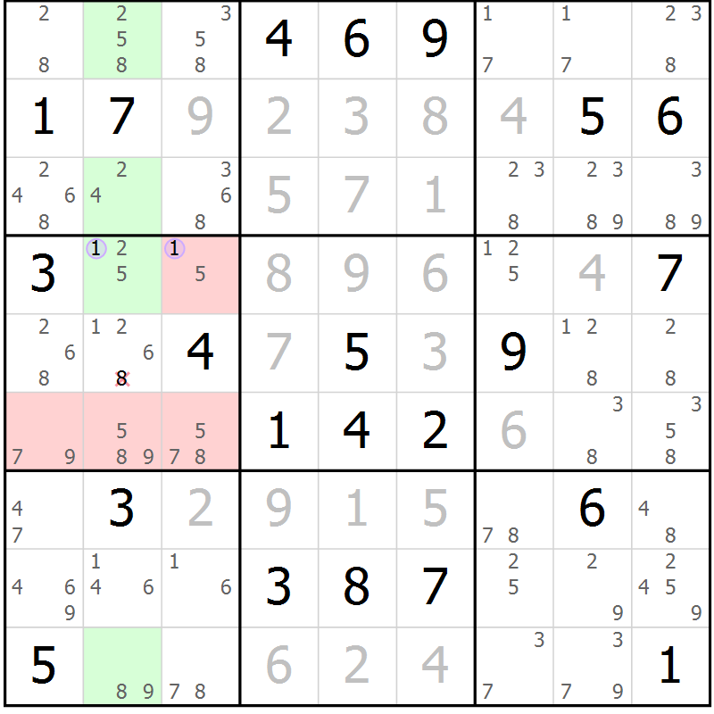 Position des candidats pour la solution de la Gr 17 page 20 du magazine de sudoku Sudoku Suprême n° 040