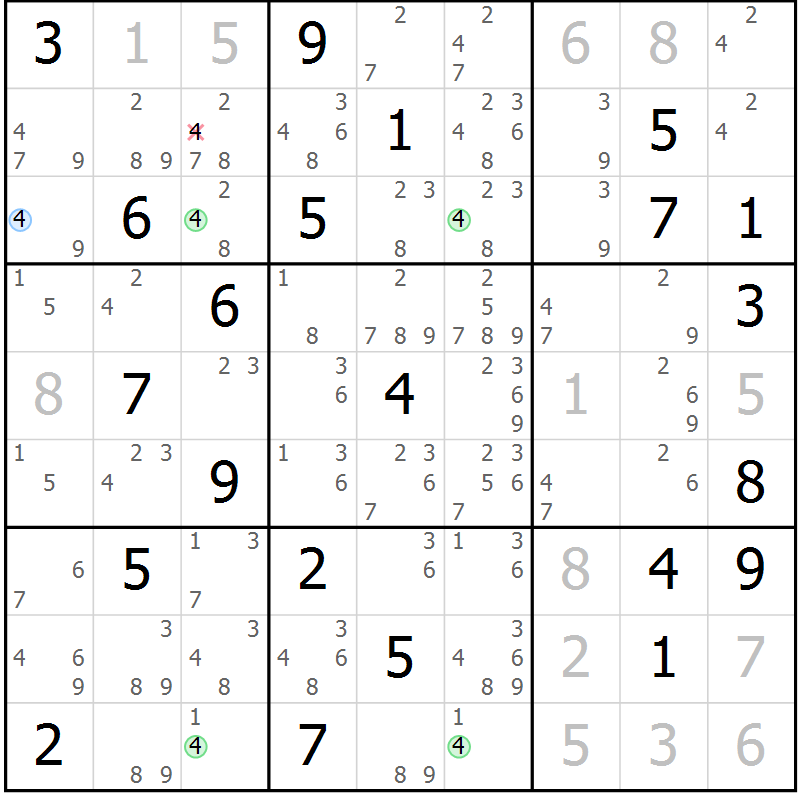 Position des candidats pour la solution de la Gr 18 page 21 du magazine de sudoku Sudoku Suprême n° 040