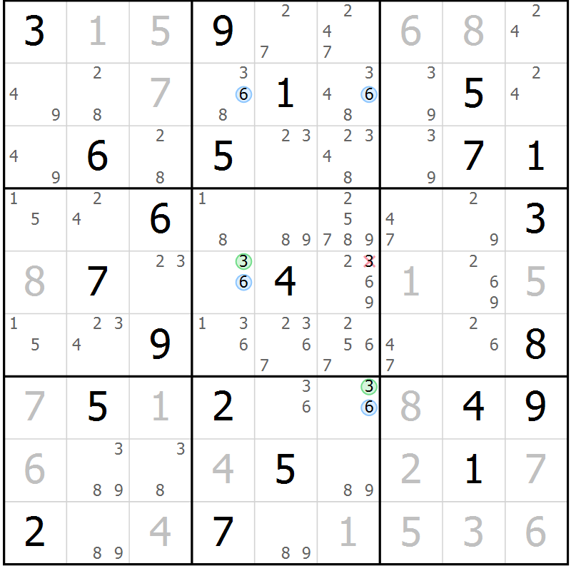 Position des candidats pour la solution de la Gr 18 page 21 du magazine de sudoku Sudoku Suprême n° 040