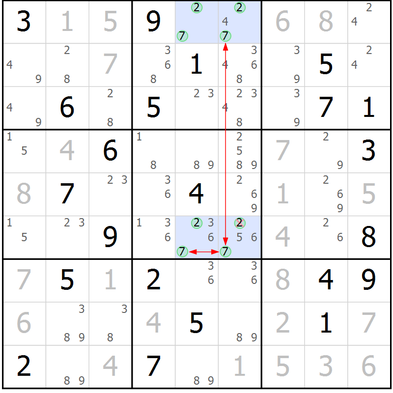 Position des candidats pour la solution de la Gr 18 page 21 du magazine de sudoku Sudoku Suprême n° 040