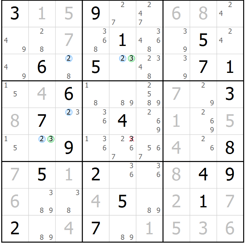 Position des candidats pour la solution de la Gr 18 page 21 du magazine de sudoku Sudoku Suprême n° 040