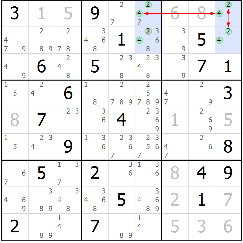 Position des candidats pour la solution de la Gr 18 page 21 du magazine de sudoku Sudoku Suprême n° 040