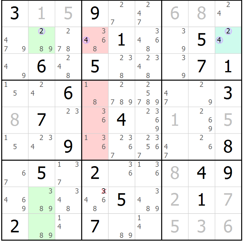 Position des candidats pour la solution de la Gr 18 page 21 du magazine de sudoku Sudoku Suprême n° 040