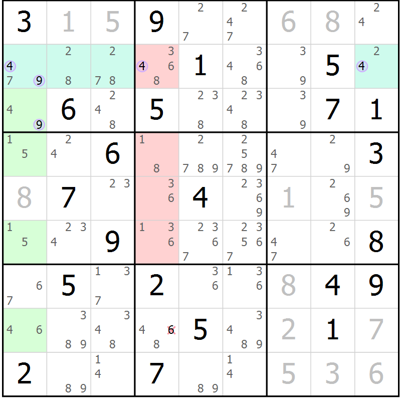 Position des candidats pour la solution de la Gr 18 page 21 du magazine de sudoku Sudoku Suprême n° 040
