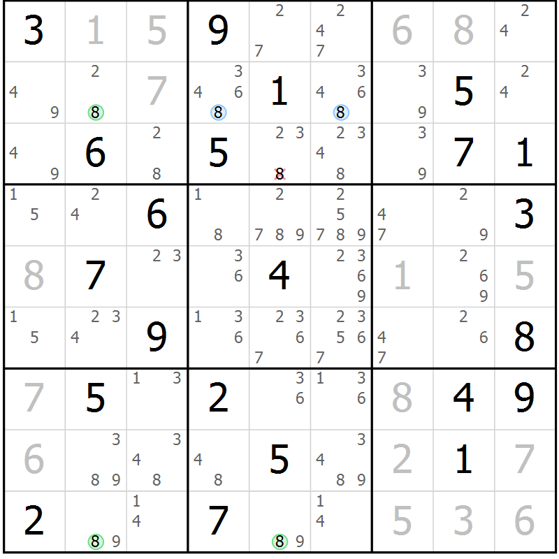Position des candidats pour la solution de la Gr 18 page 21 du magazine de sudoku Sudoku Suprême n° 040