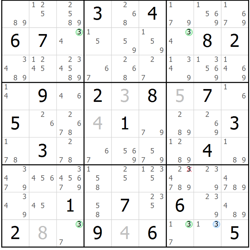 Position des candidats pour la solution de la Gr 19 page 22 du magazine de sudoku Sudoku Suprême n° 040