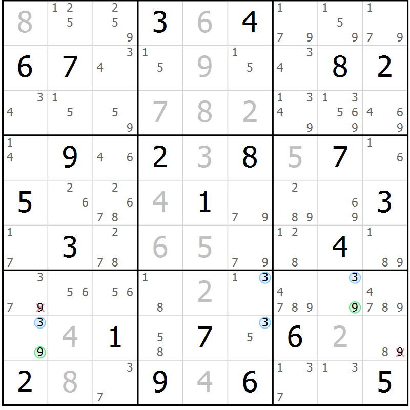 Position des candidats pour la solution de la Gr 19 page 22 du magazine de sudoku Sudoku Suprême n° 040