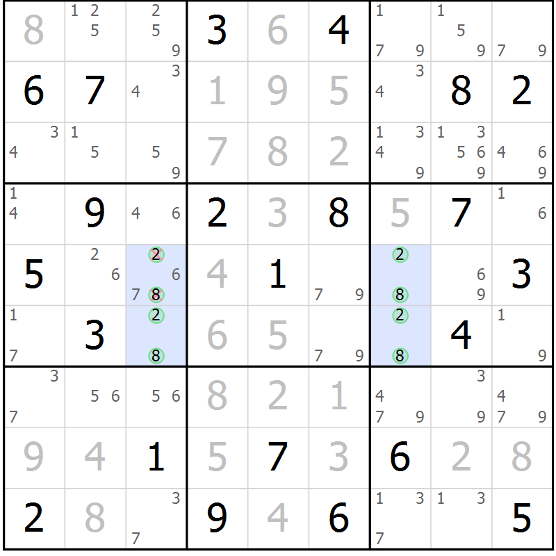 Position des candidats pour la solution de la Gr 19 page 22 du magazine de sudoku Sudoku Suprême n° 040