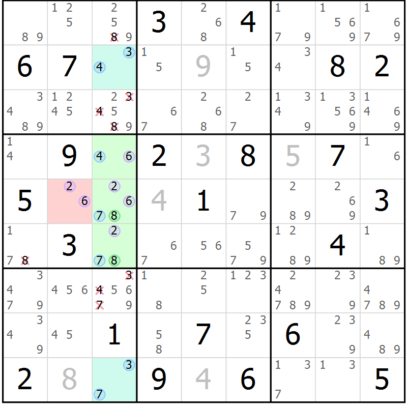 Position des candidats pour la solution de la Gr 19 page 22 du magazine de sudoku Sudoku Suprême n° 040