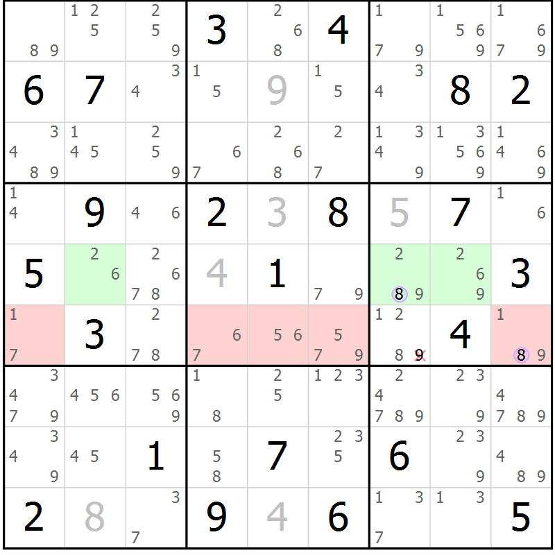 Position des candidats pour la solution de la Gr 19 page 22 du magazine de sudoku Sudoku Suprême n° 040