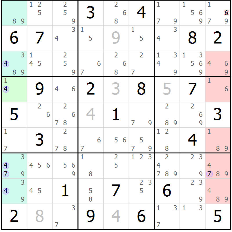 Position des candidats pour la solution de la Gr 19 page 22 du magazine de sudoku Sudoku Suprême n° 040