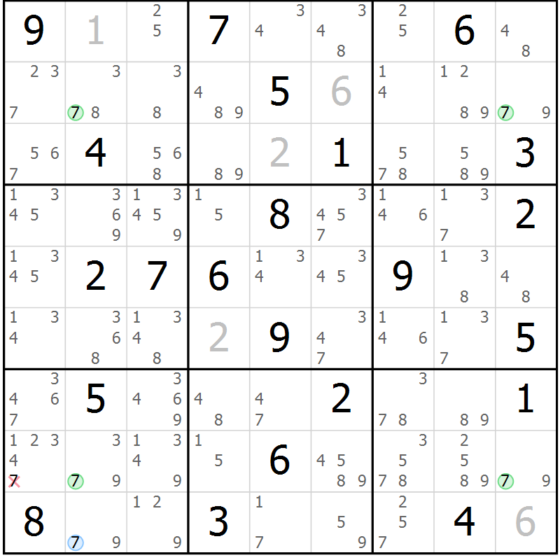 Position des candidats pour la solution de la Gr 2 page 5 du magazine de sudoku Sudoku Suprême n° 040