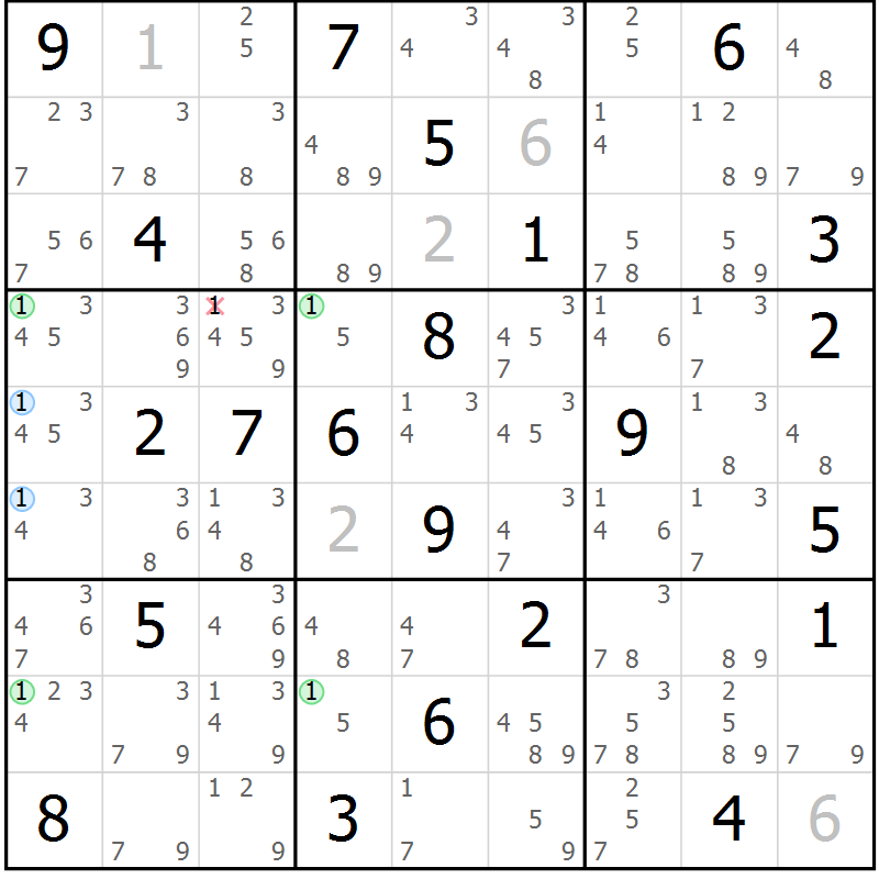 Position des candidats pour la solution de la Gr 2 page 5 du magazine de sudoku Sudoku Suprême n° 040