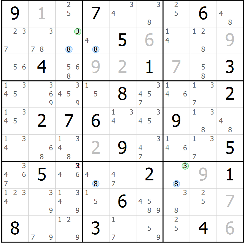 Position des candidats pour la solution de la Gr 2 page 5 du magazine de sudoku Sudoku Suprême n° 040
