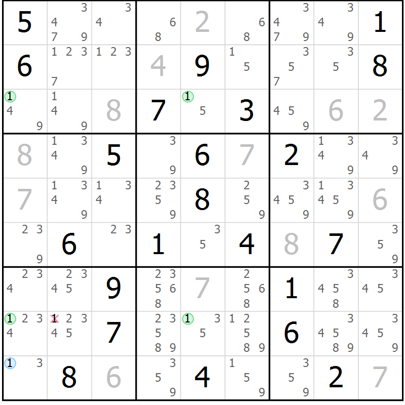 Position des candidats pour la solution de la Gr 20 page 23 du magazine de sudoku Sudoku Suprême n° 040
