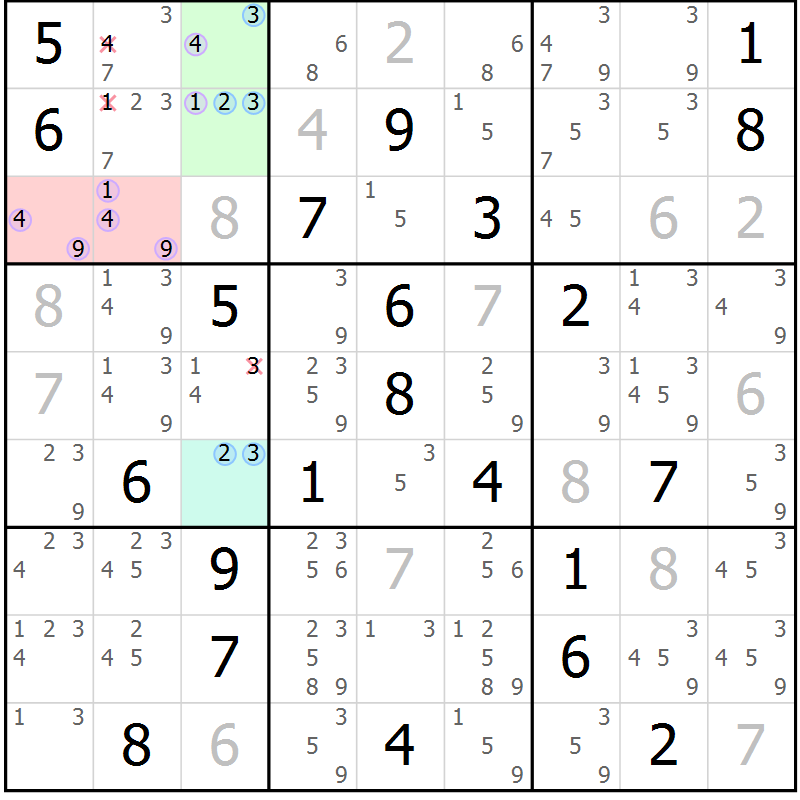 Position des candidats pour la solution de la Gr 20 page 23 du magazine de sudoku Sudoku Suprême n° 040