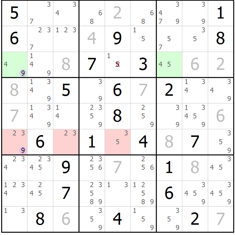 Position des candidats pour la solution de la Gr 20 page 23 du magazine de sudoku Sudoku Suprême n° 040
