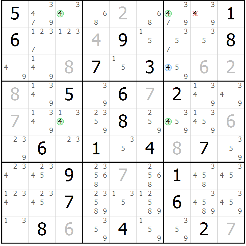 Position des candidats pour la solution de la Gr 20 page 23 du magazine de sudoku Sudoku Suprême n° 040