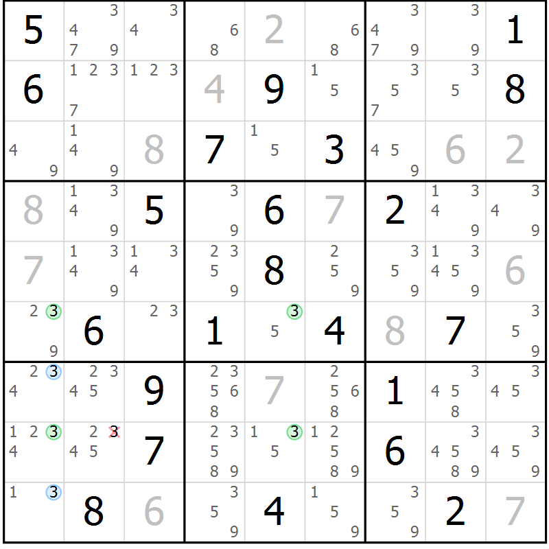 Position des candidats pour la solution de la Gr 20 page 23 du magazine de sudoku Sudoku Suprême n° 040