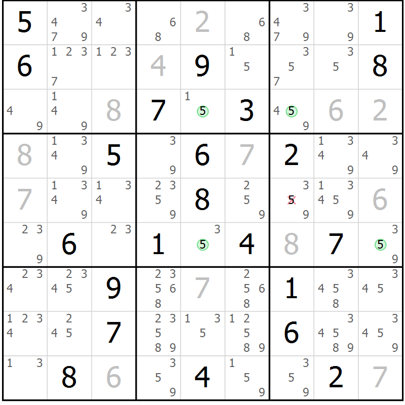 Position des candidats pour la solution de la Gr 20 page 23 du magazine de sudoku Sudoku Suprême n° 040