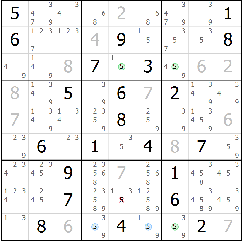 Position des candidats pour la solution de la Gr 20 page 23 du magazine de sudoku Sudoku Suprême n° 040