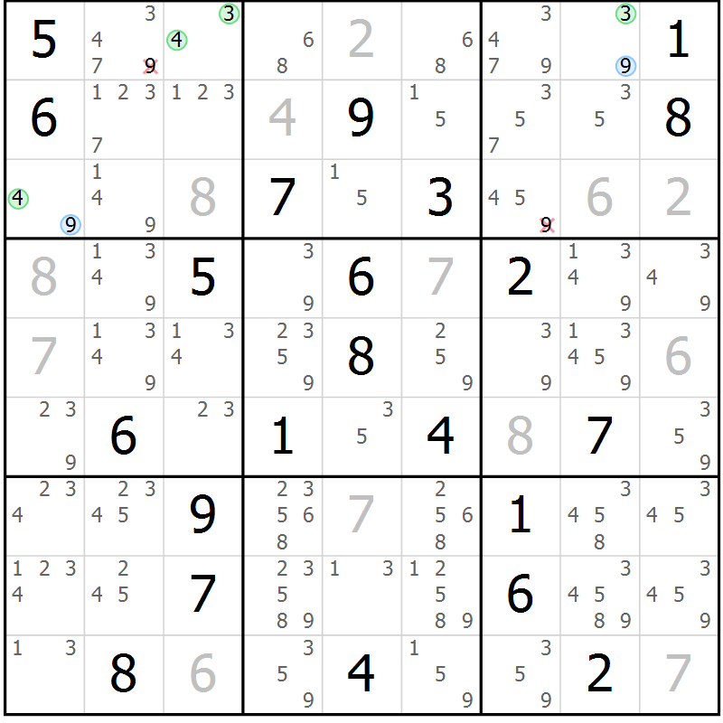 Position des candidats pour la solution de la Gr 20 page 23 du magazine de sudoku Sudoku Suprême n° 040