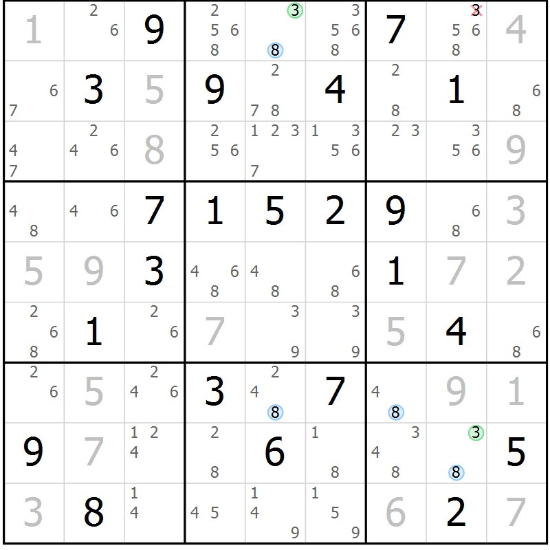 Position des candidats pour la solution de la Gr 21 page 24 du magazine de sudoku Sudoku Suprême n° 040
