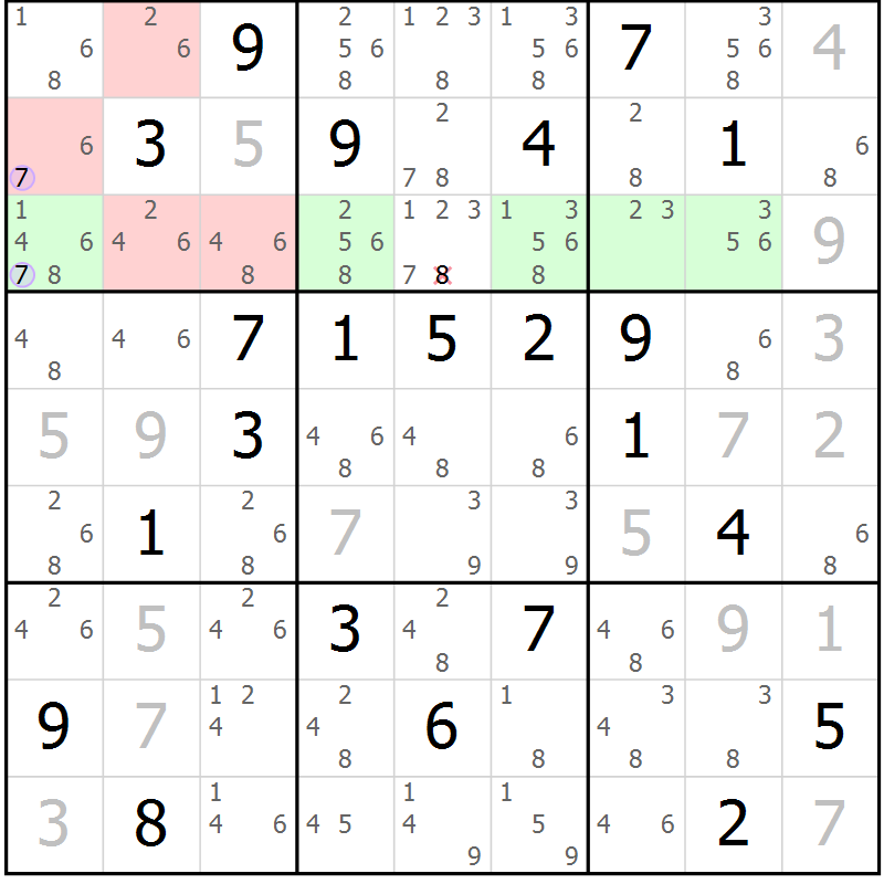 Position des candidats pour la solution de la Gr 21 page 24 du magazine de sudoku Sudoku Suprême n° 040