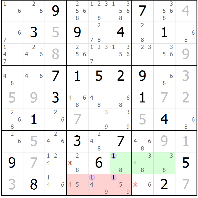 Position des candidats pour la solution de la Gr 21 page 24 du magazine de sudoku Sudoku Suprême n° 040