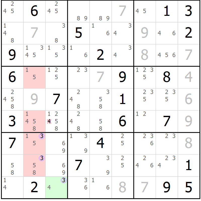 Position des candidats pour la solution de la Gr 22 page 25 du magazine de sudoku Sudoku Suprême n° 040