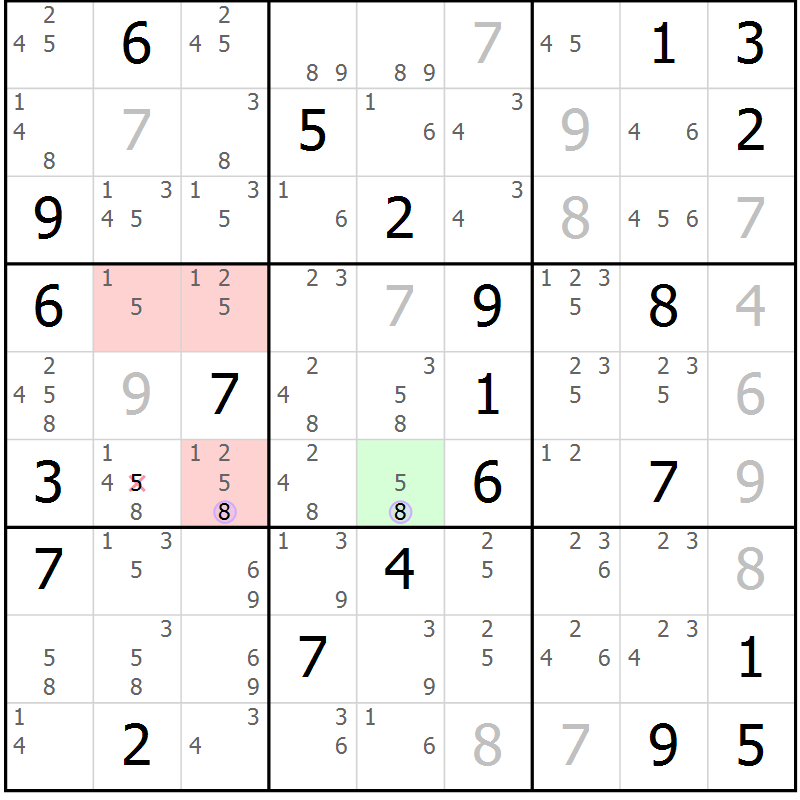 Position des candidats pour la solution de la Gr 22 page 25 du magazine de sudoku Sudoku Suprême n° 040